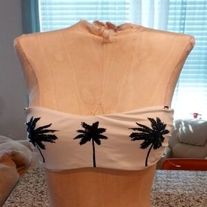 White and Black Embellished Crop Top with High Neckline